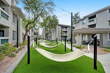 Zen garden with hammocks